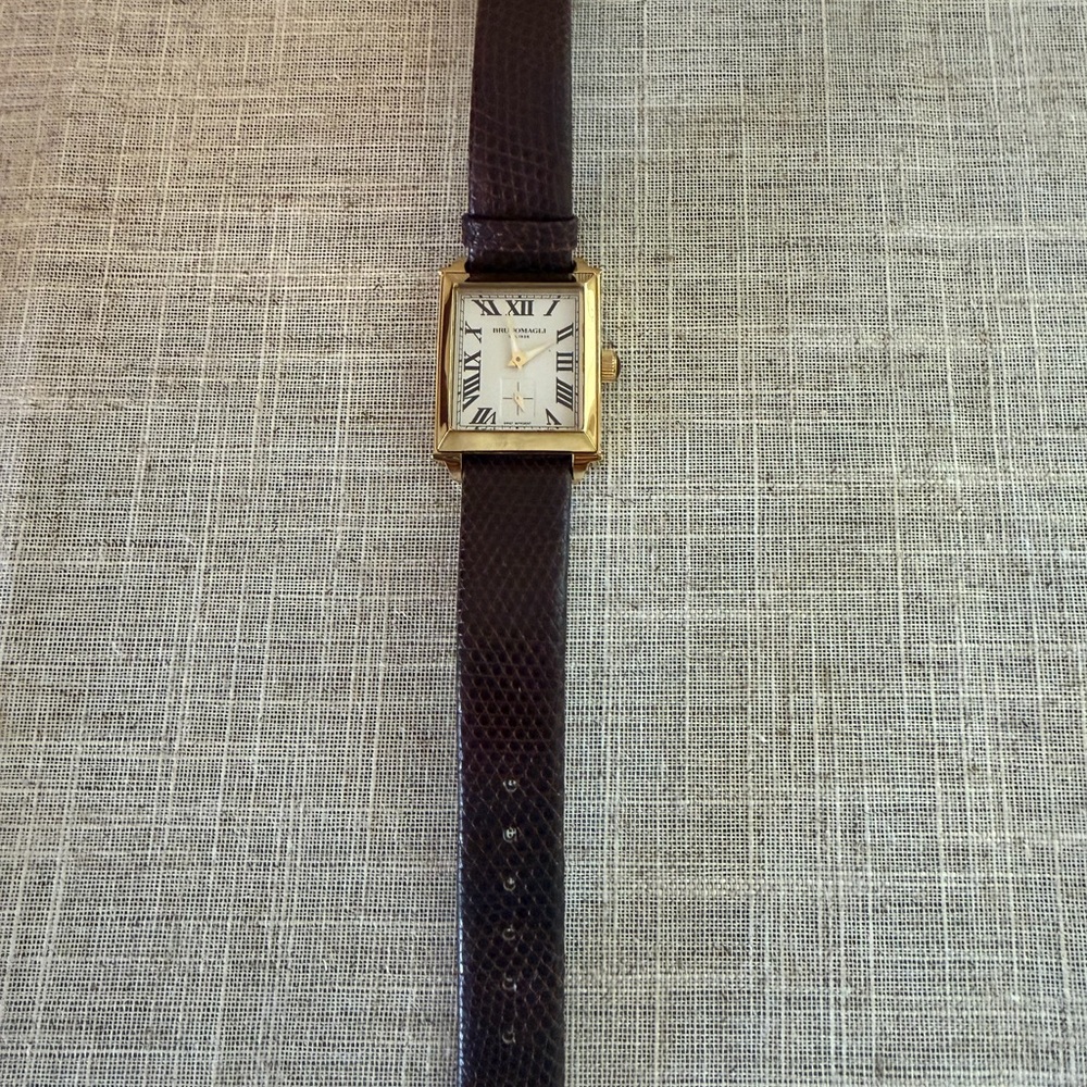 Bruno Magli Gold-Tone Rectangular Watch with Brown Leather Strap - Picture 5 of 7